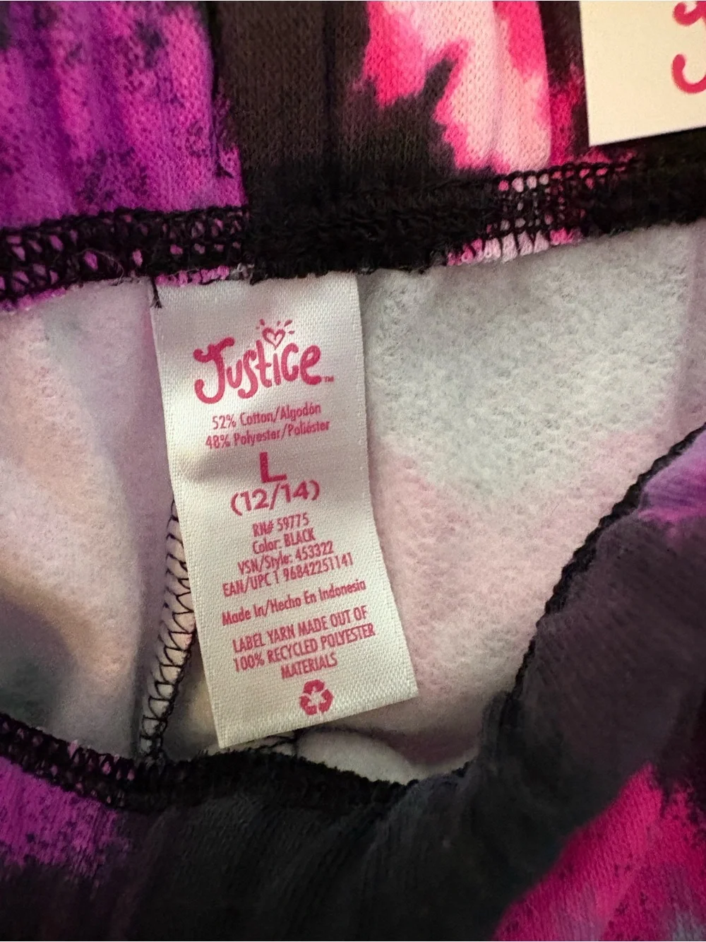 Justice Black Tie-Dye Joggers with Pink & Teal Accents